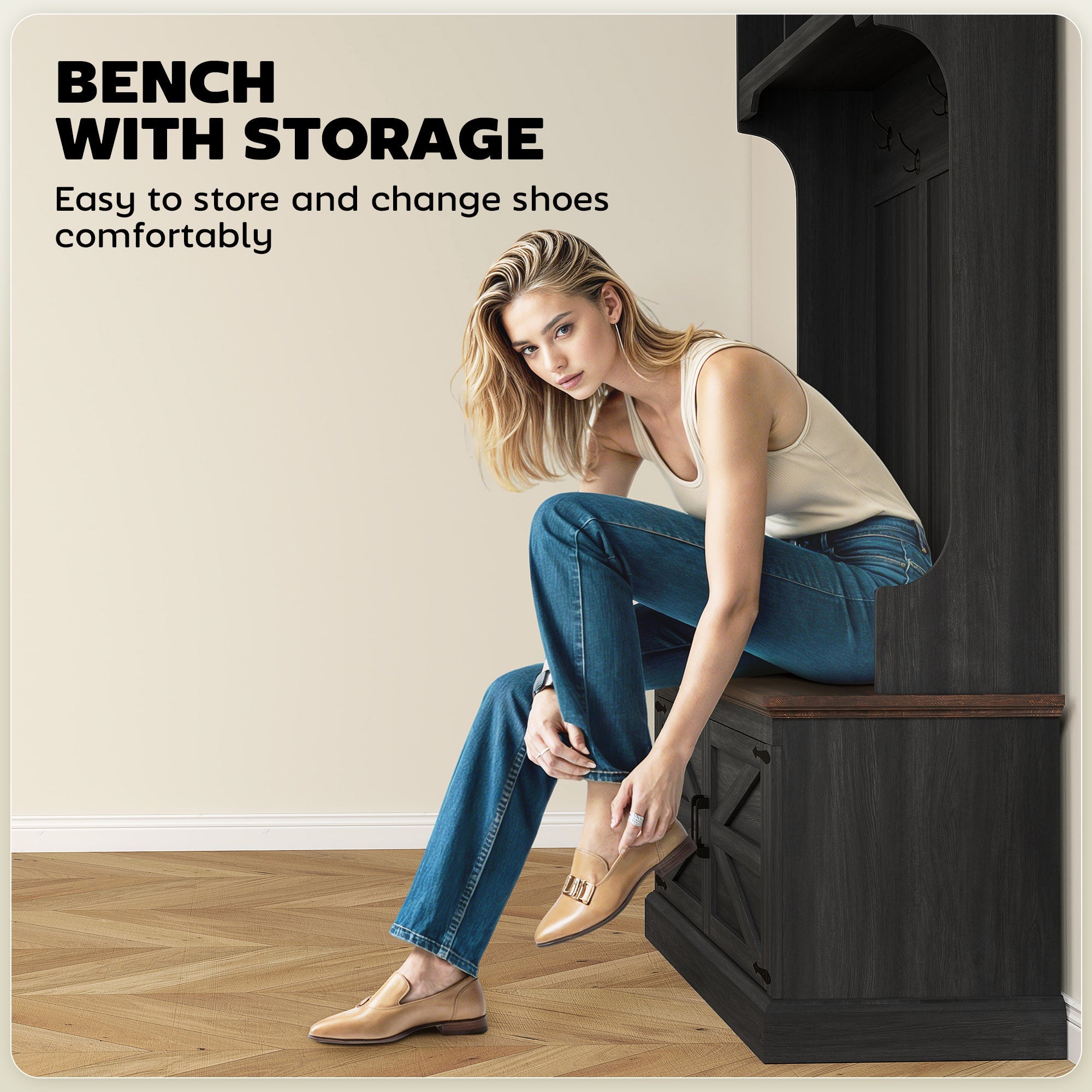 3-in-1 Entryway Hall Tree with Bench and Shoe Storage