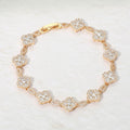 14K Gold Plated CZ Pave Quatrefoil Link Bracelet