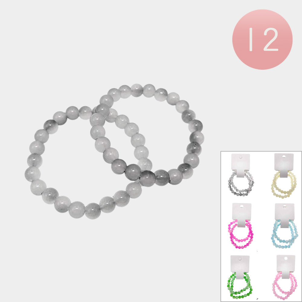 12 SET OF 2 - Round Beaded Stretch Multi Layered Bracelets