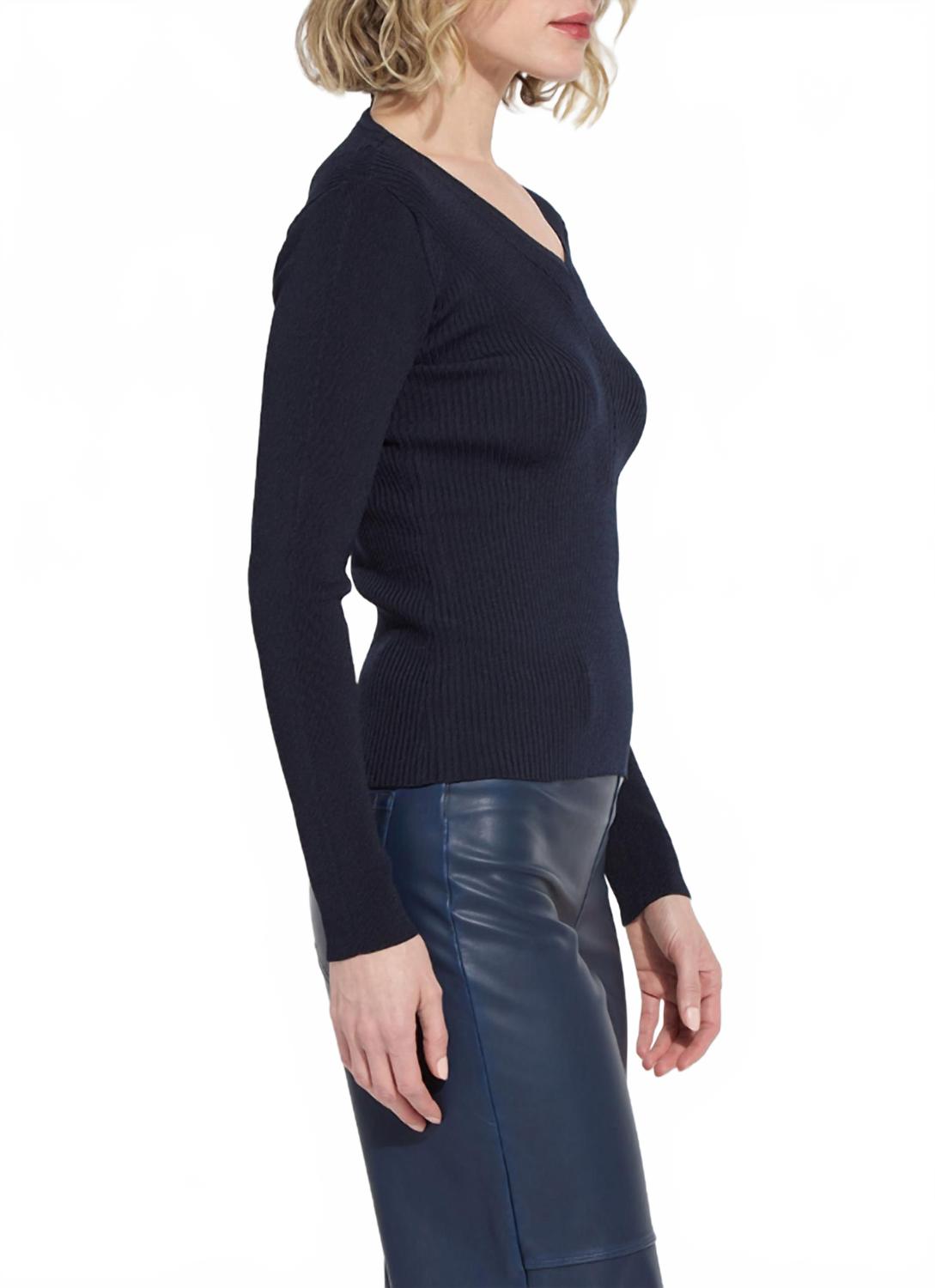 Adette V-Neck Ribbed Longsleeve Sweater In Midnight