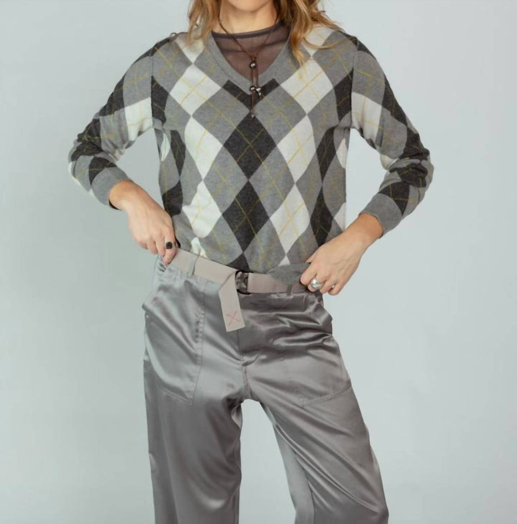 Argyle V-Neck Sweater In Feather