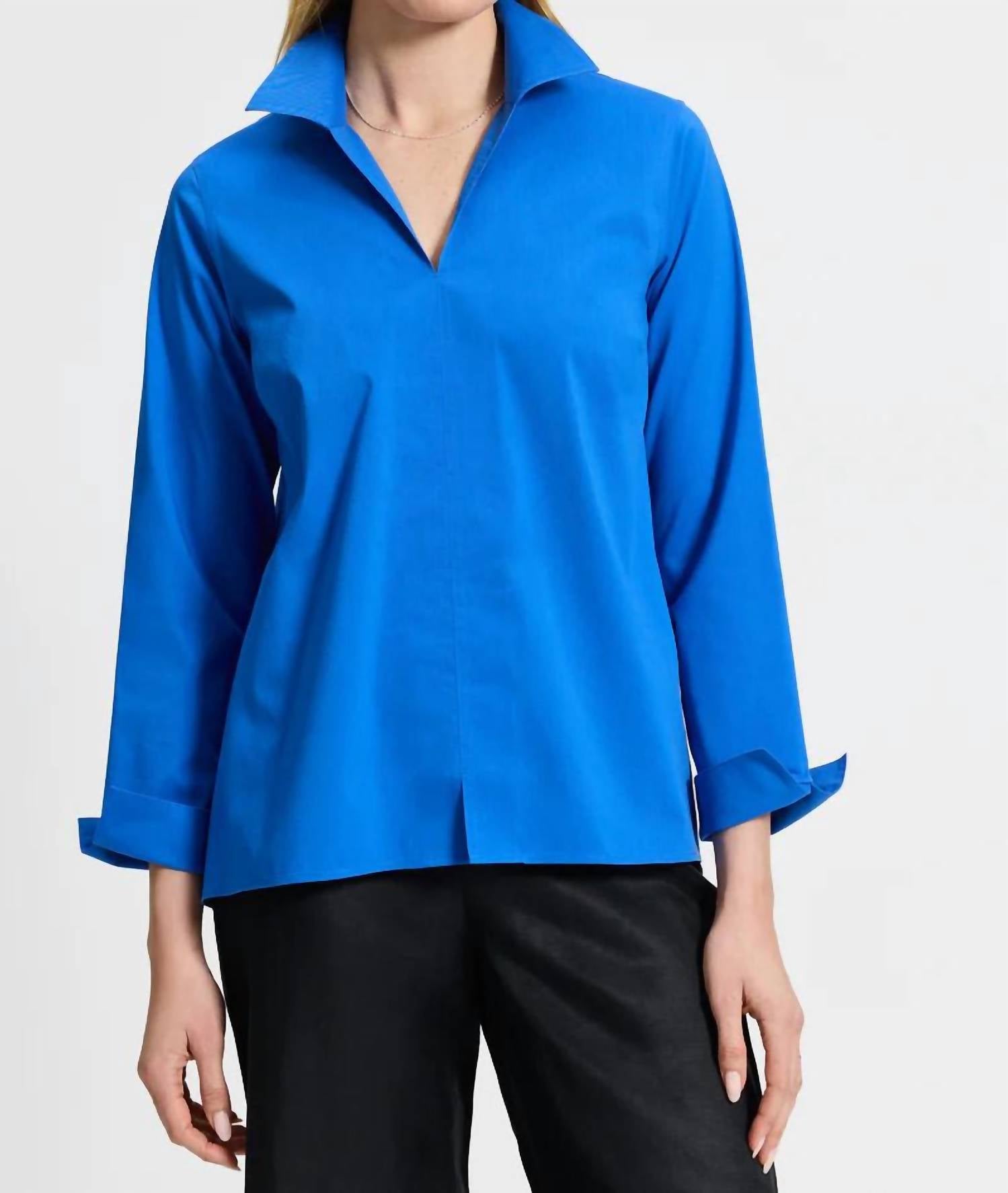 Agnes Stretch No Iron Popover Shirt In Cobalt Blue