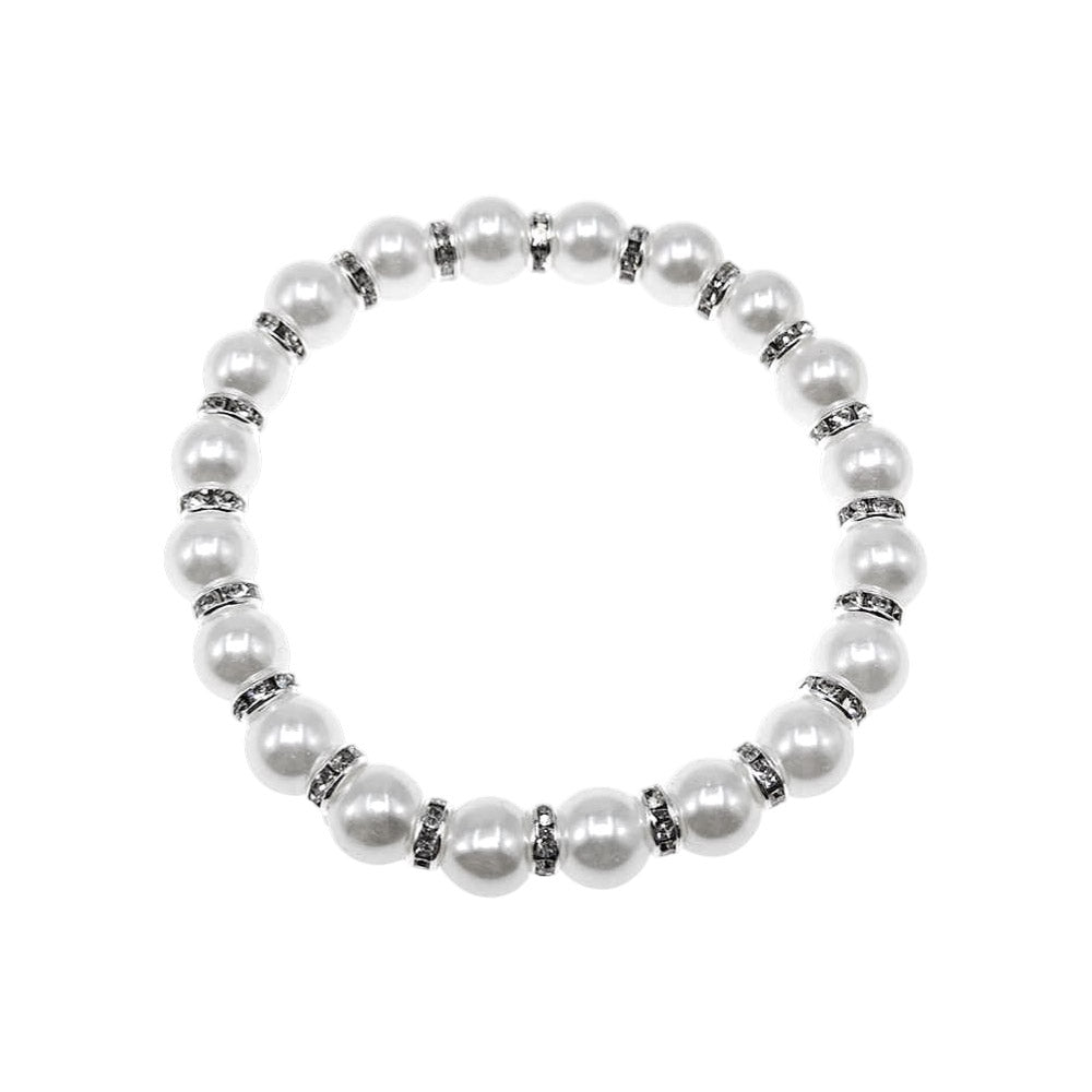 12PCS - Rhinestone Spacer Pearl Beaded Stretch Bracelets