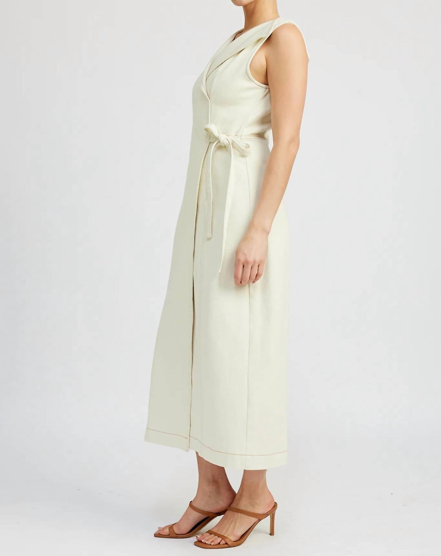 Areli Denim Midi Dress In Ivory
