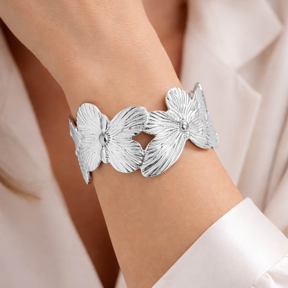12PCS - Textured Metal Butterfly Link Cuff Bracelets