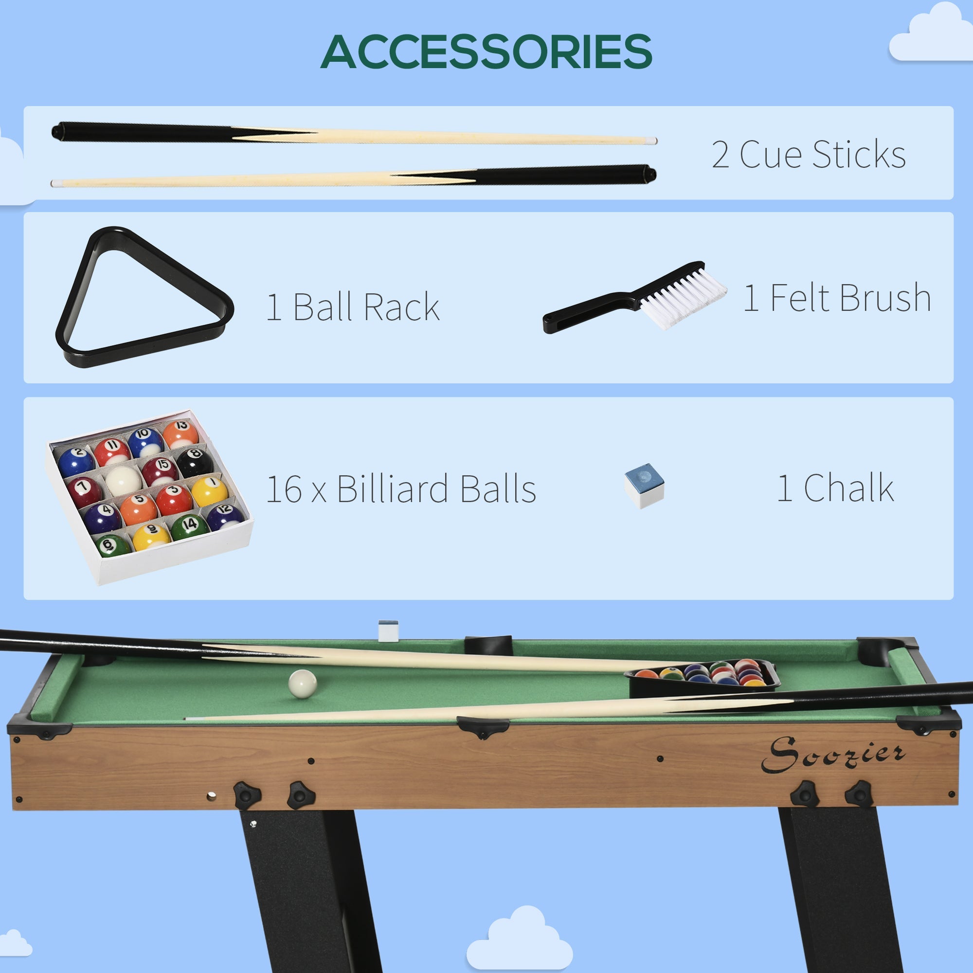 38" Mini Pool Table Set with Balls, Cues, and Accessories