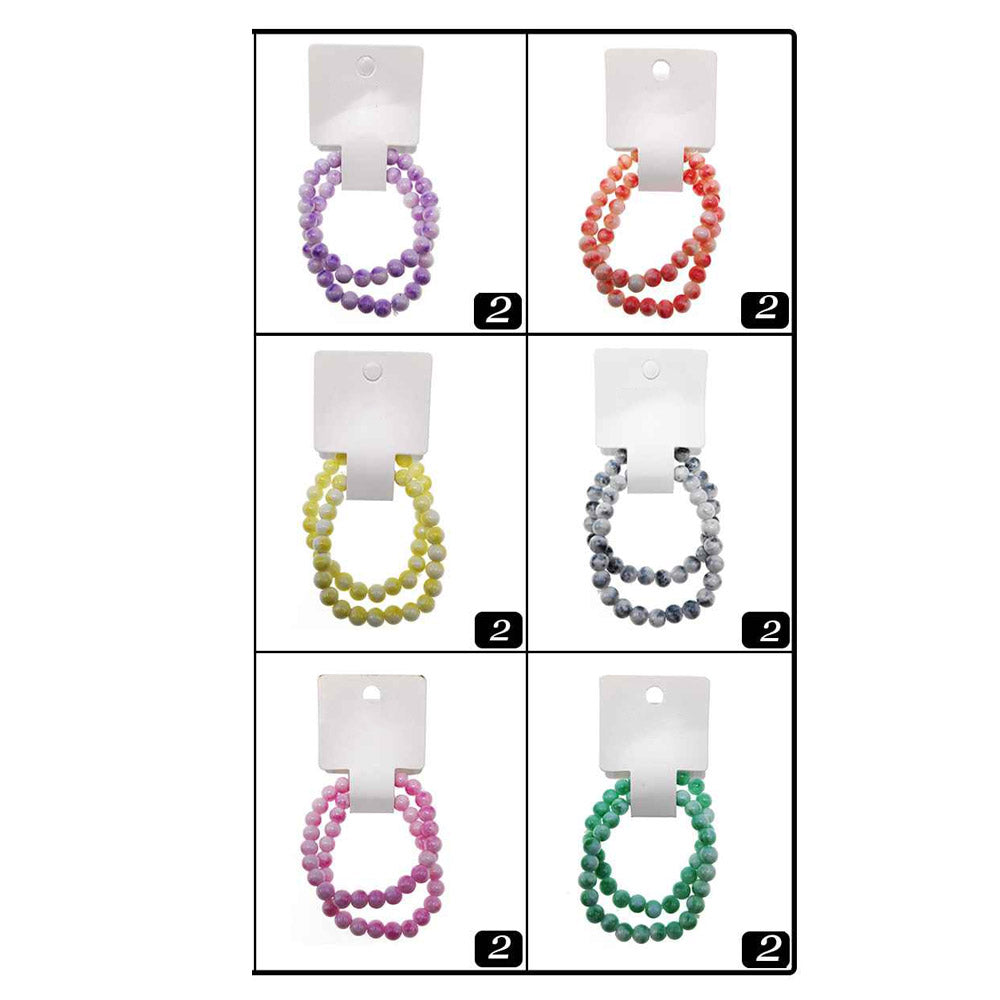 12 SET OF 2 - Round Beaded Stretch Multi Layered Bracelets 0.3"