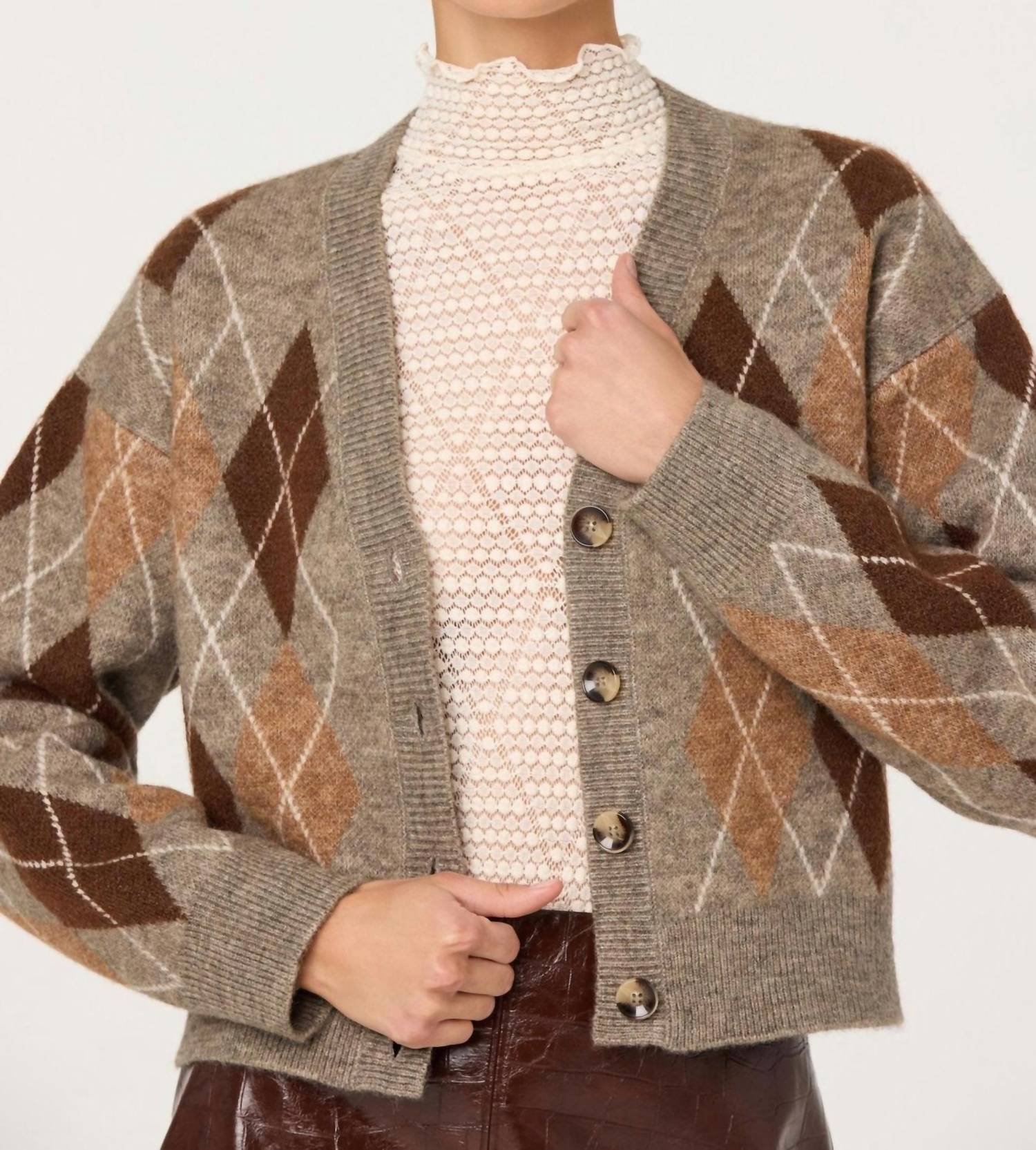 Ashtyn Cardigan In Brown Argyle