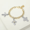 14K Gold Plated Two Tone CZ Pave Cross Charm Station Bracelet