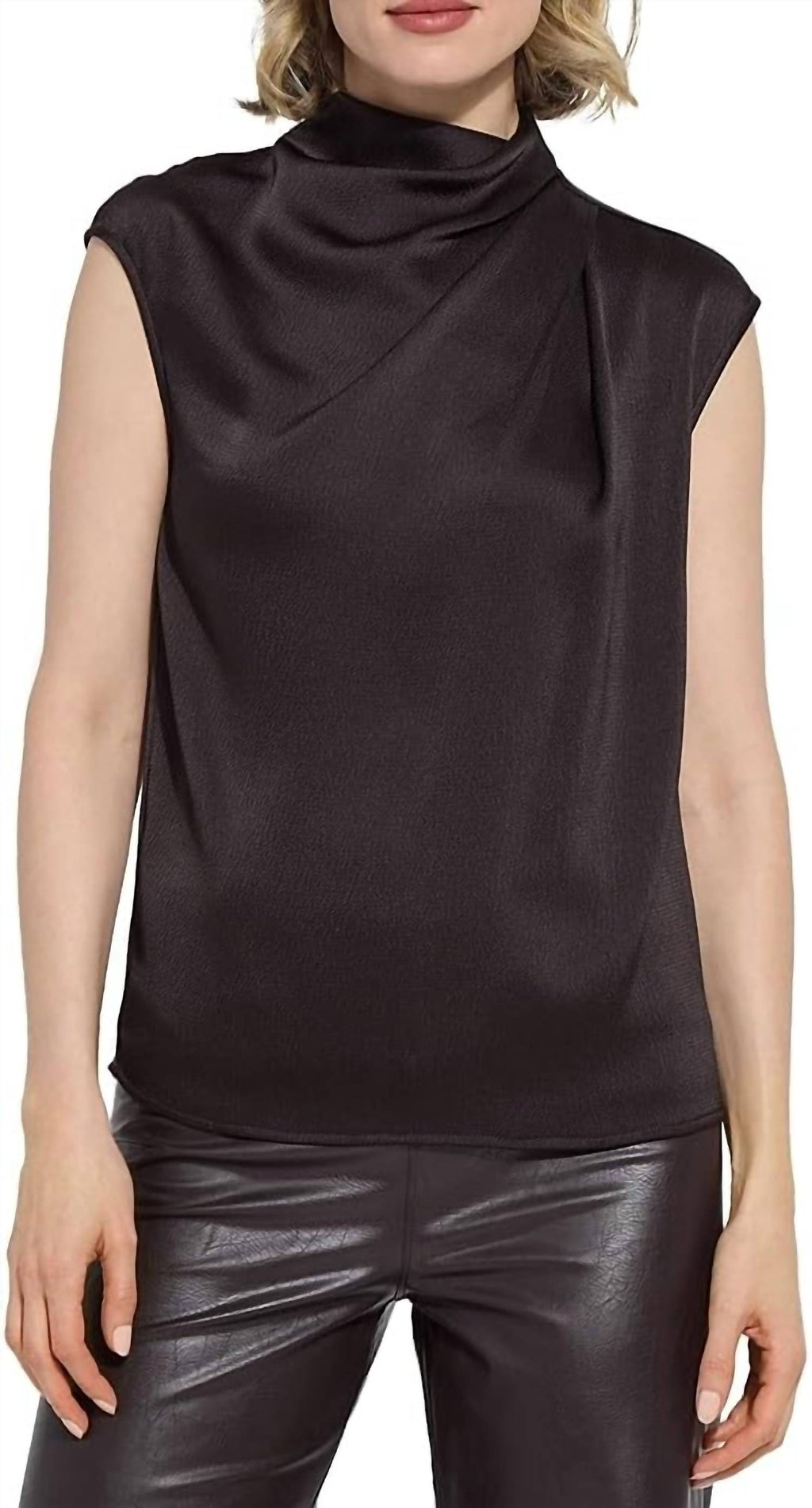 Aisha High Neck Draped Blouse In Double Espresso