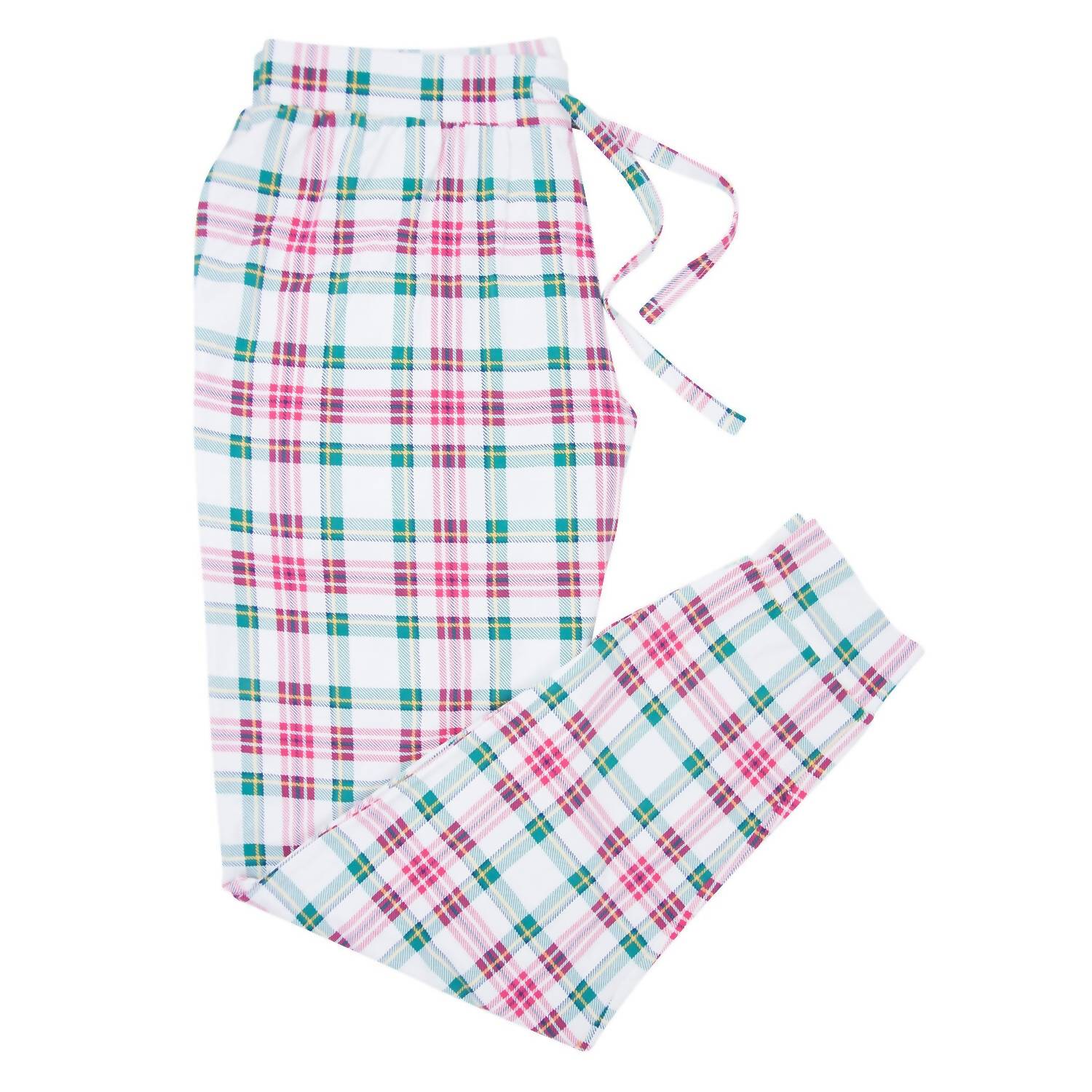 Adult Tartan Bamboo Pajama Set In White