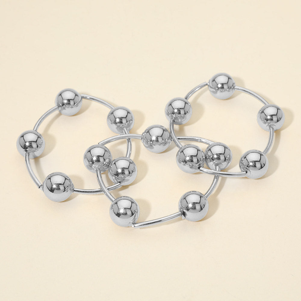 3PCS - Metal Ball and Bar Beaded Stretch Multi Layered Bracelets