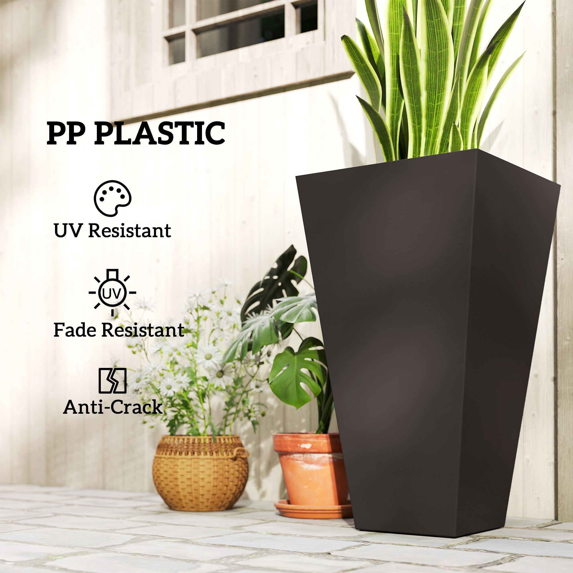3-Pack Anti-Crack Plastic Flower Pots for Garden & Home