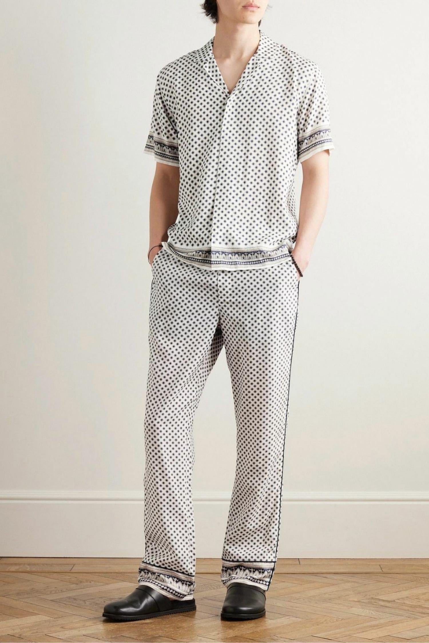Alfred Solmio Printed Lyocell Trousers In White Sand