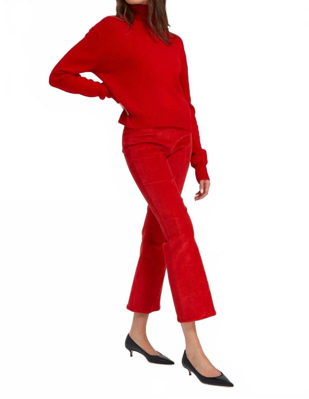 Ankle Flare Pants With Princess Seam In Red