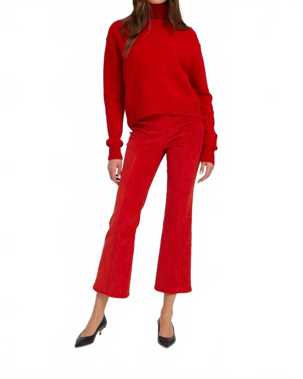 Ankle Flare Pants With Princess Seam In Red