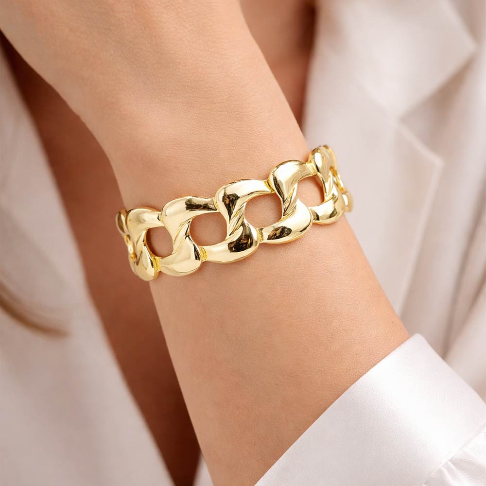 12PCS - Bold Open Chain Link Cuff Bracelets