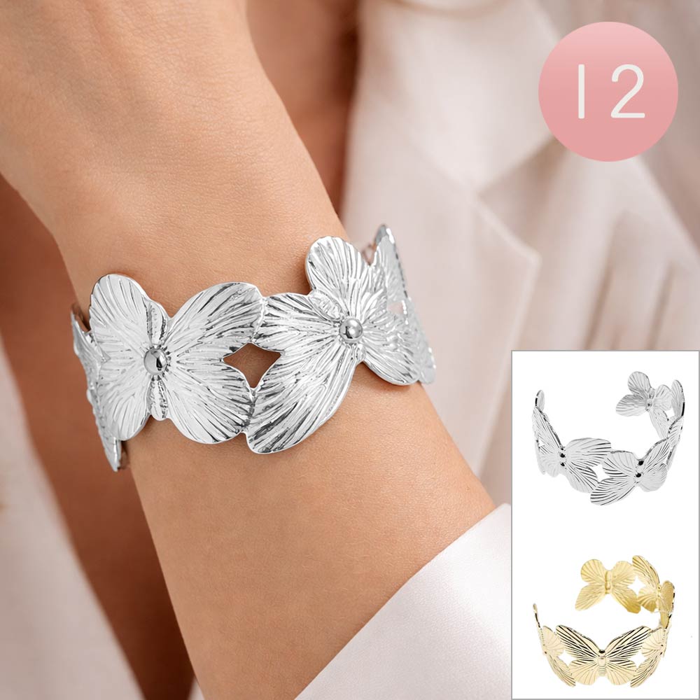 12PCS - Textured Metal Butterfly Link Cuff Bracelets
