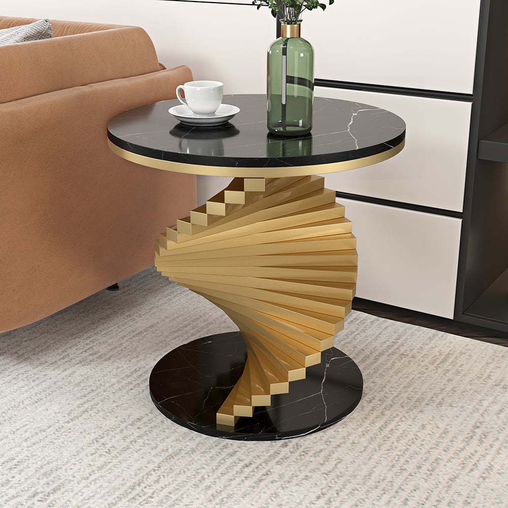 20" Round Faux Marble Gold Side Table with Metal Frame