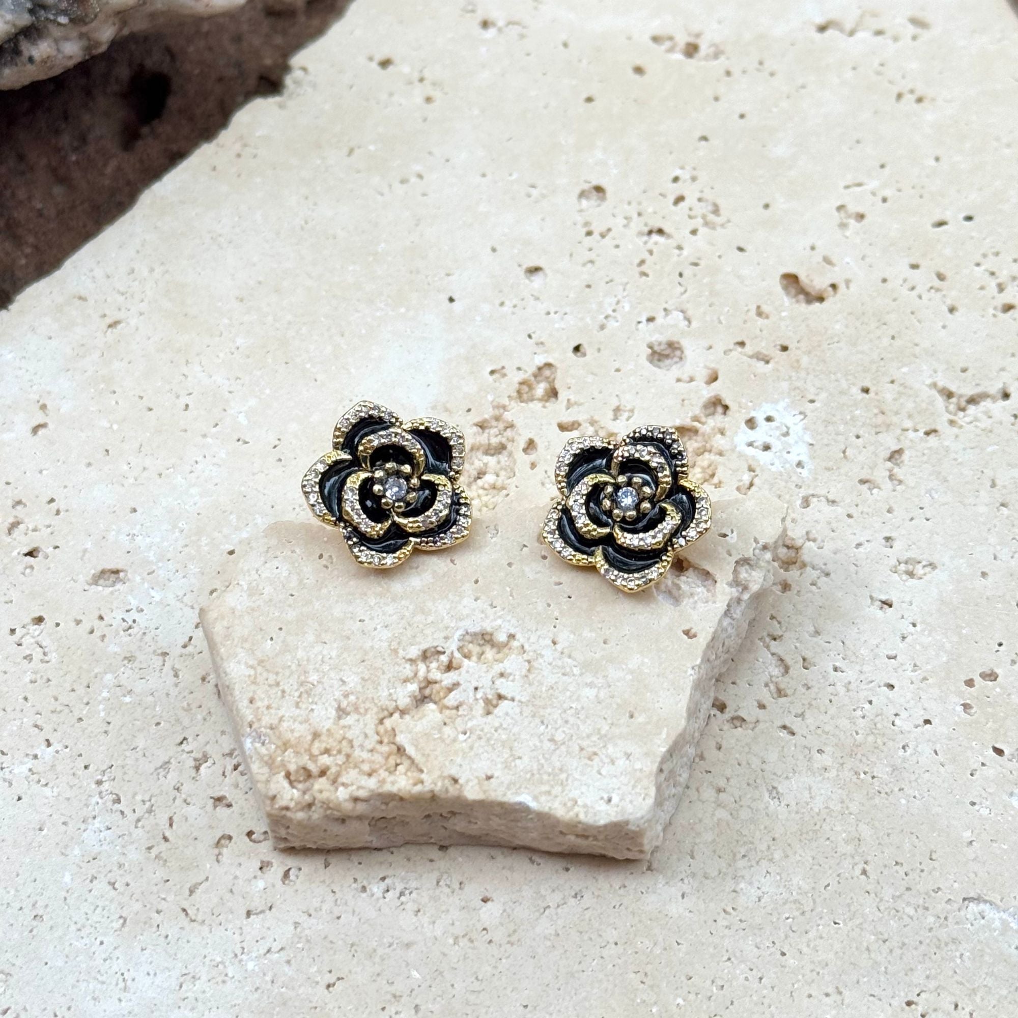 14k Gold Plated Black CZ Carnelian Earrings