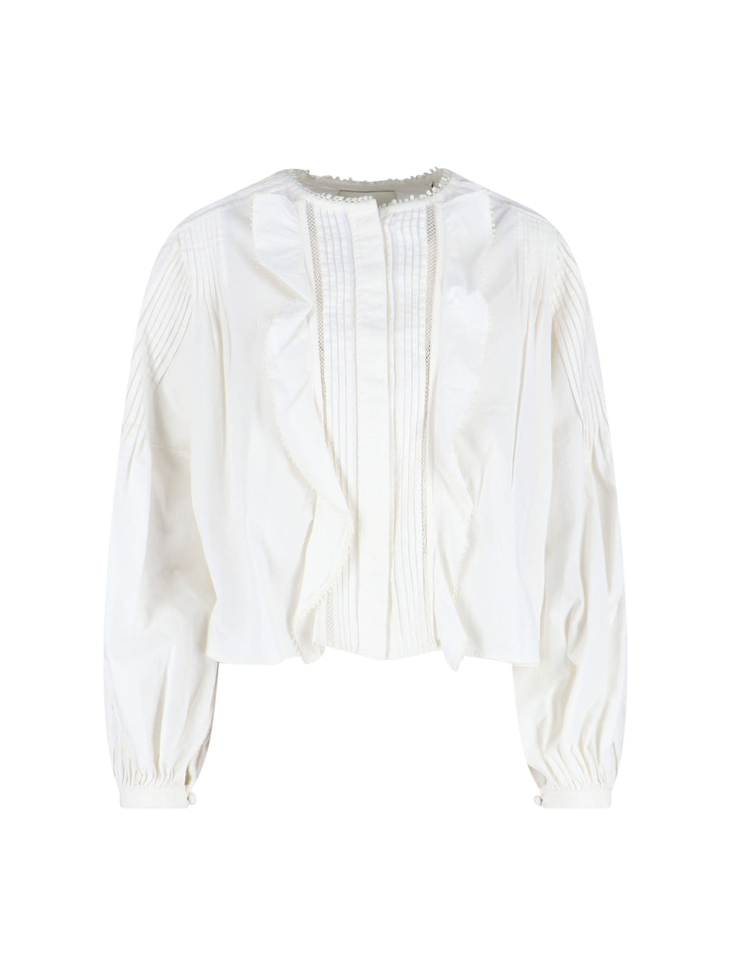 "Cubraly" White Cotton Shirt, Round Neck