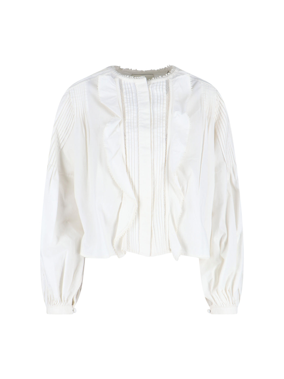"Cubraly" White Cotton Shirt, Round Neck