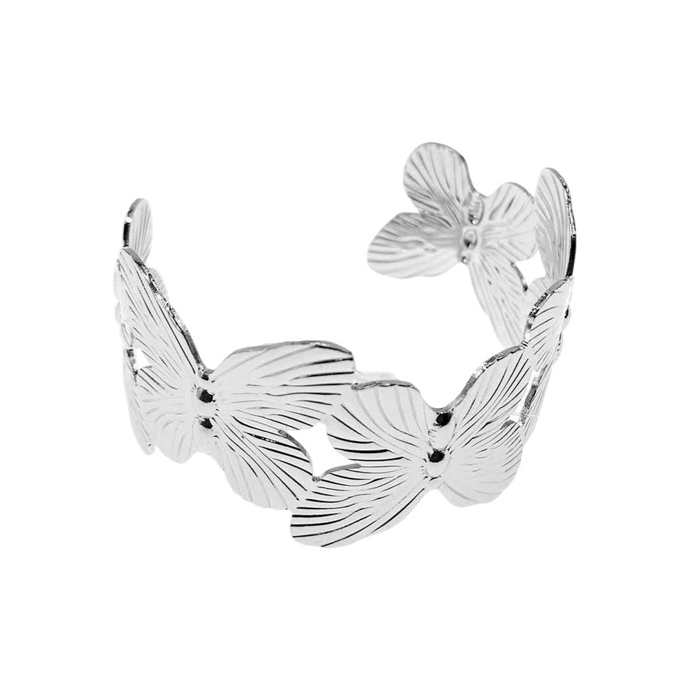 12PCS - Textured Metal Butterfly Link Cuff Bracelets