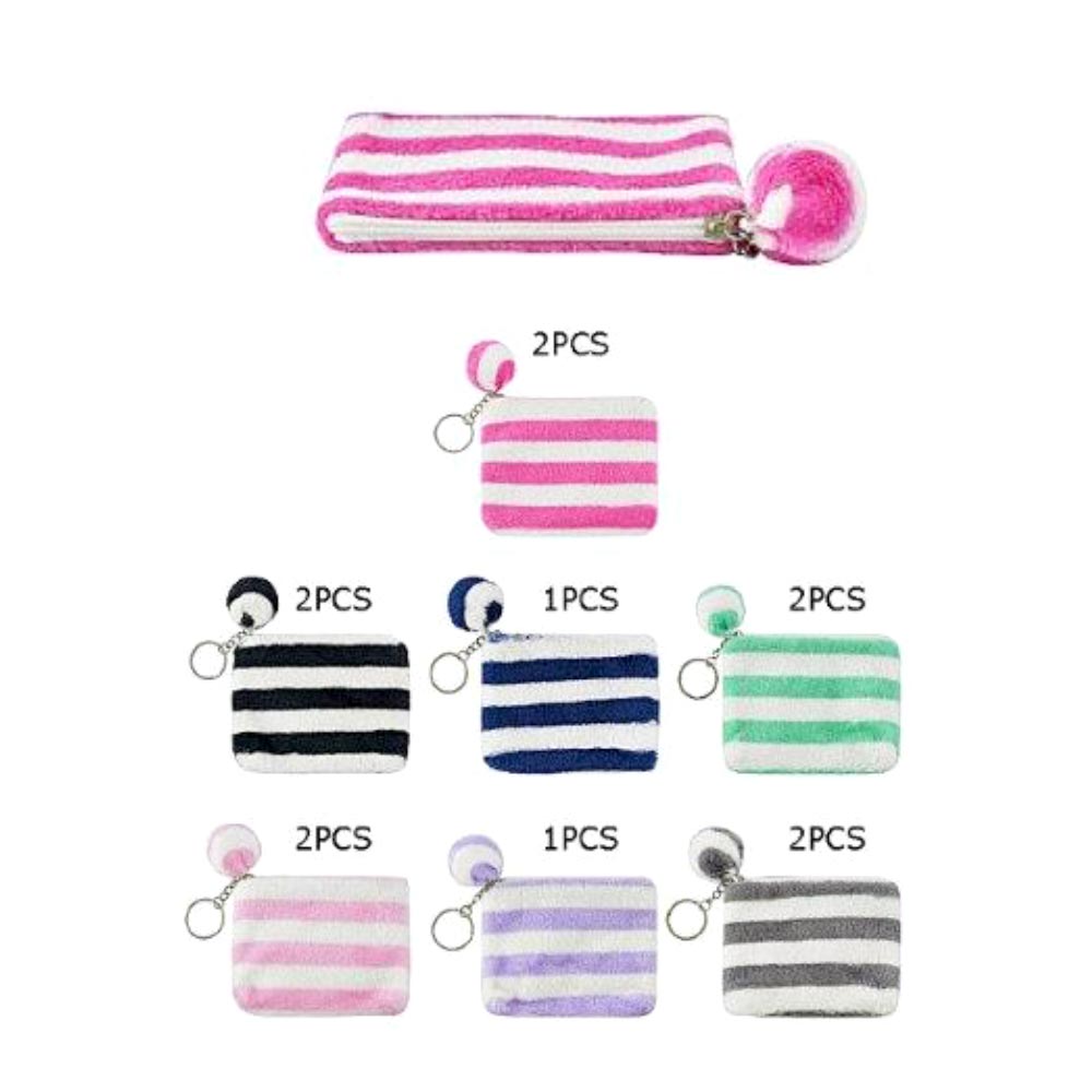 12PCS - Striped Coin Purse Keychains
