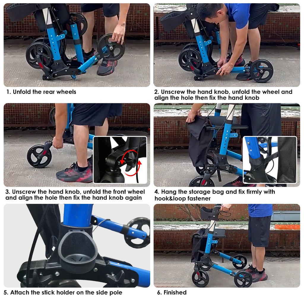 Aluminum Rollator Walker with Seat Backrest Foldable Rolling Walker with 220LBS Max Load 31-36in Adjustable Height 8in Wheels for Seniors Adult Mobility GPCT5252