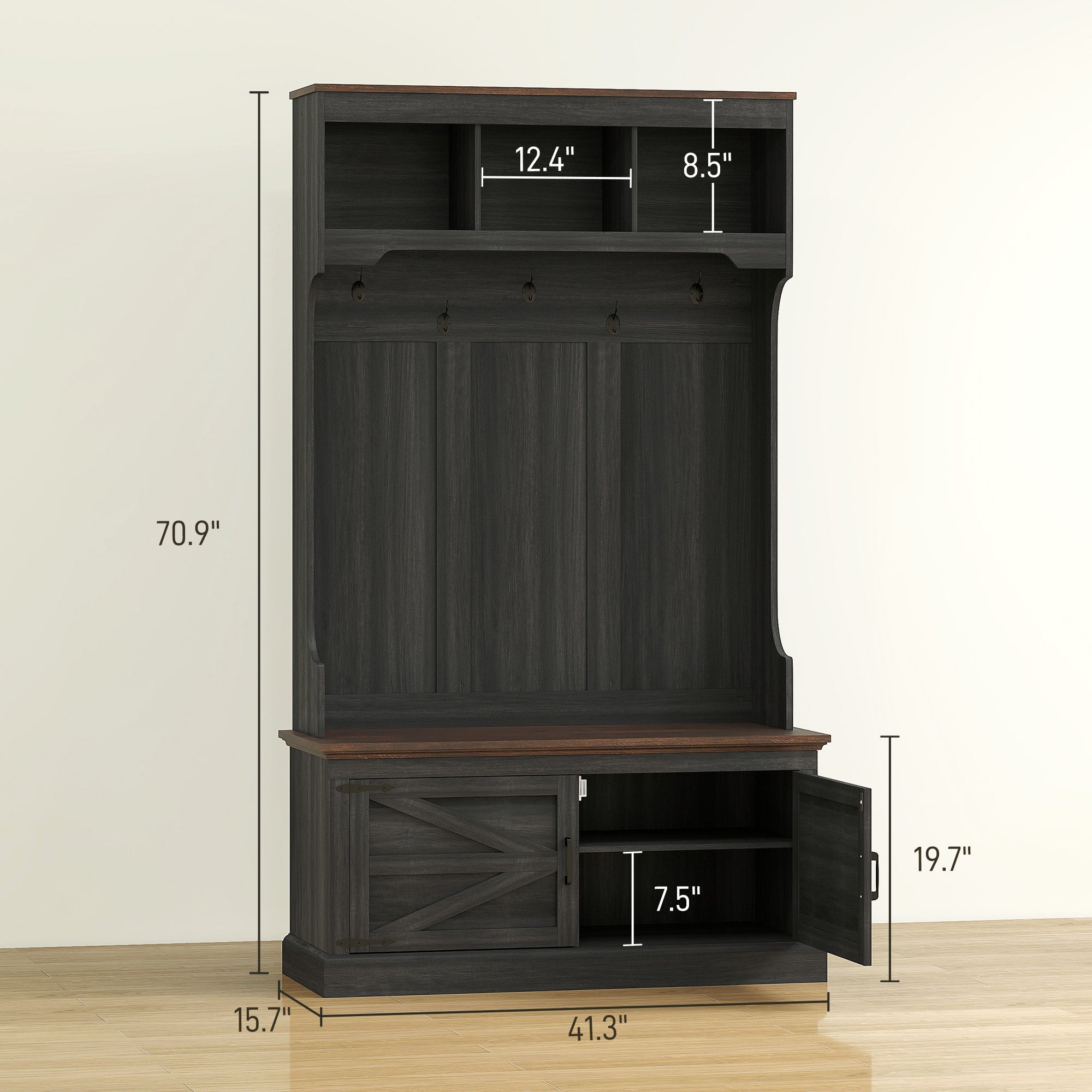 3-in-1 Entryway Hall Tree with Bench and Shoe Storage