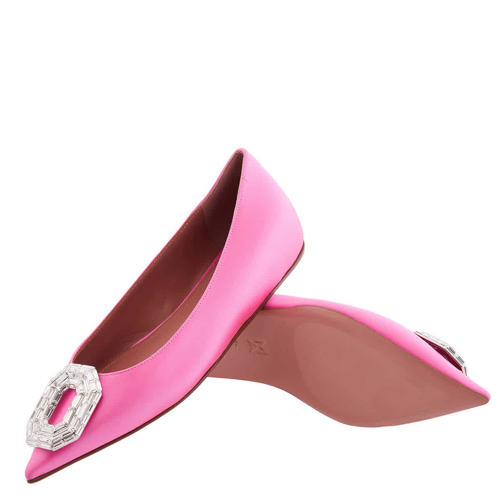 Amina Muaddi Pink Satin Camelia Ballerinas