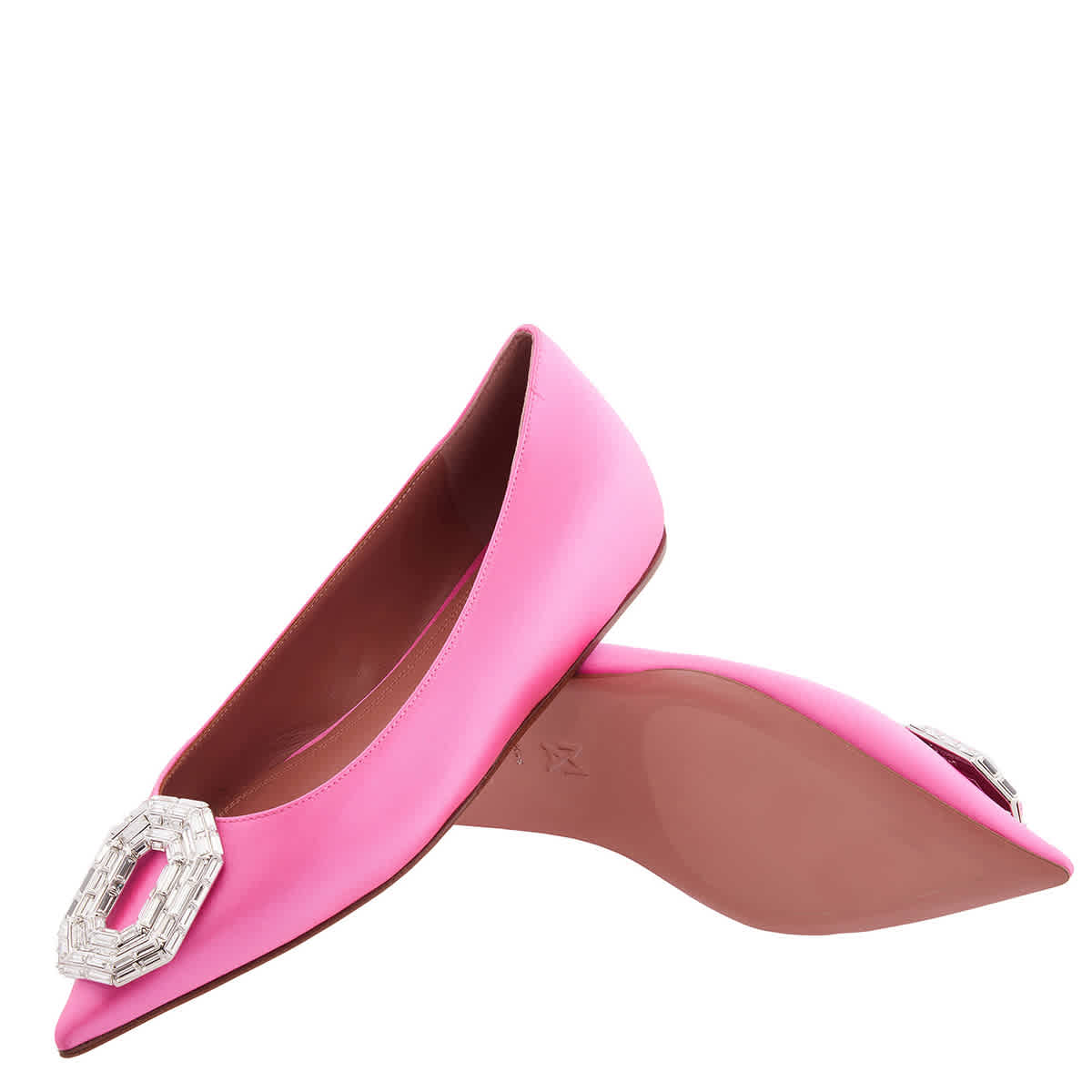 Amina Muaddi Pink Satin Camelia Ballerinas
