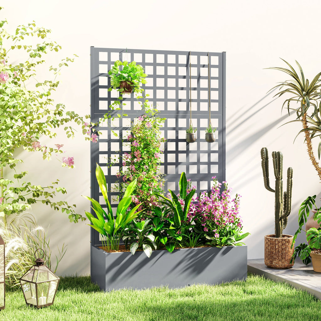 43"x16"x70" Galvanized Planter with Trellis for Vines and Herbs