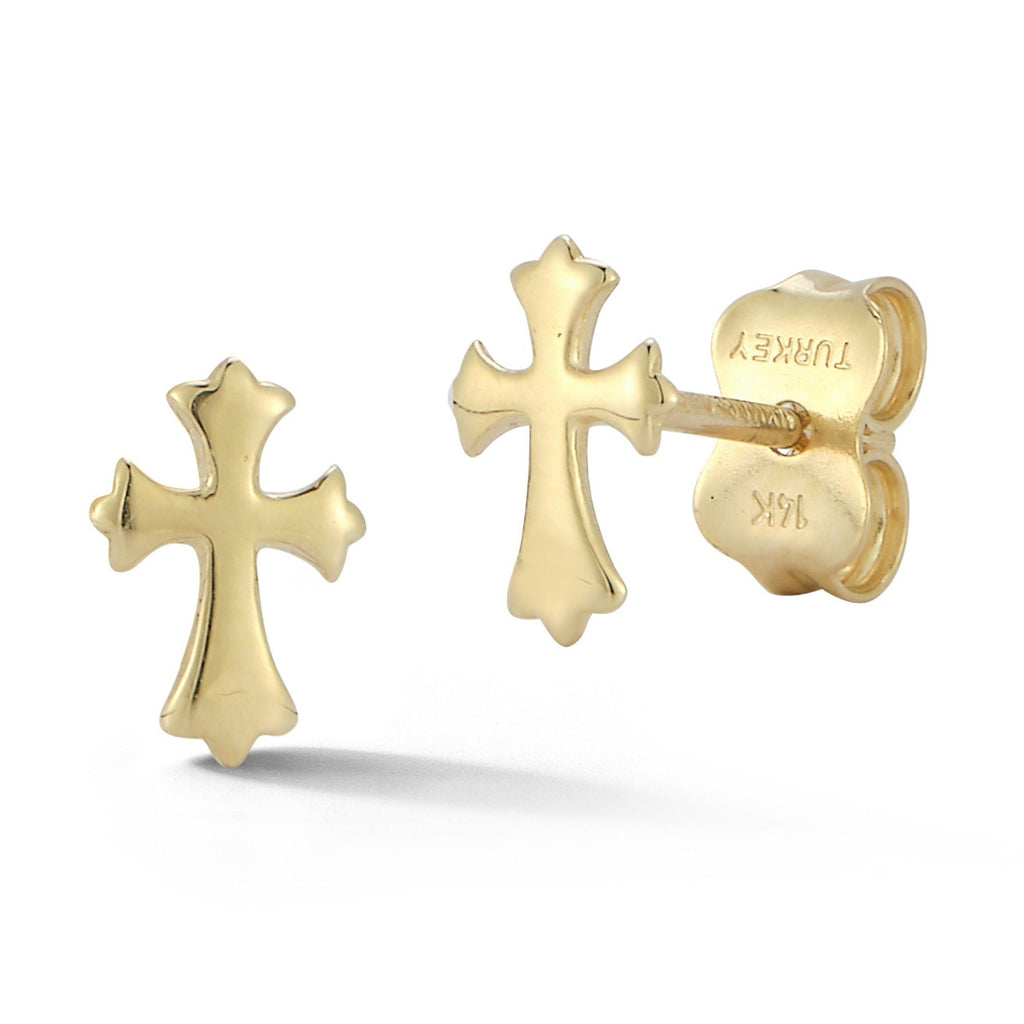 14K Gold Cross Studs