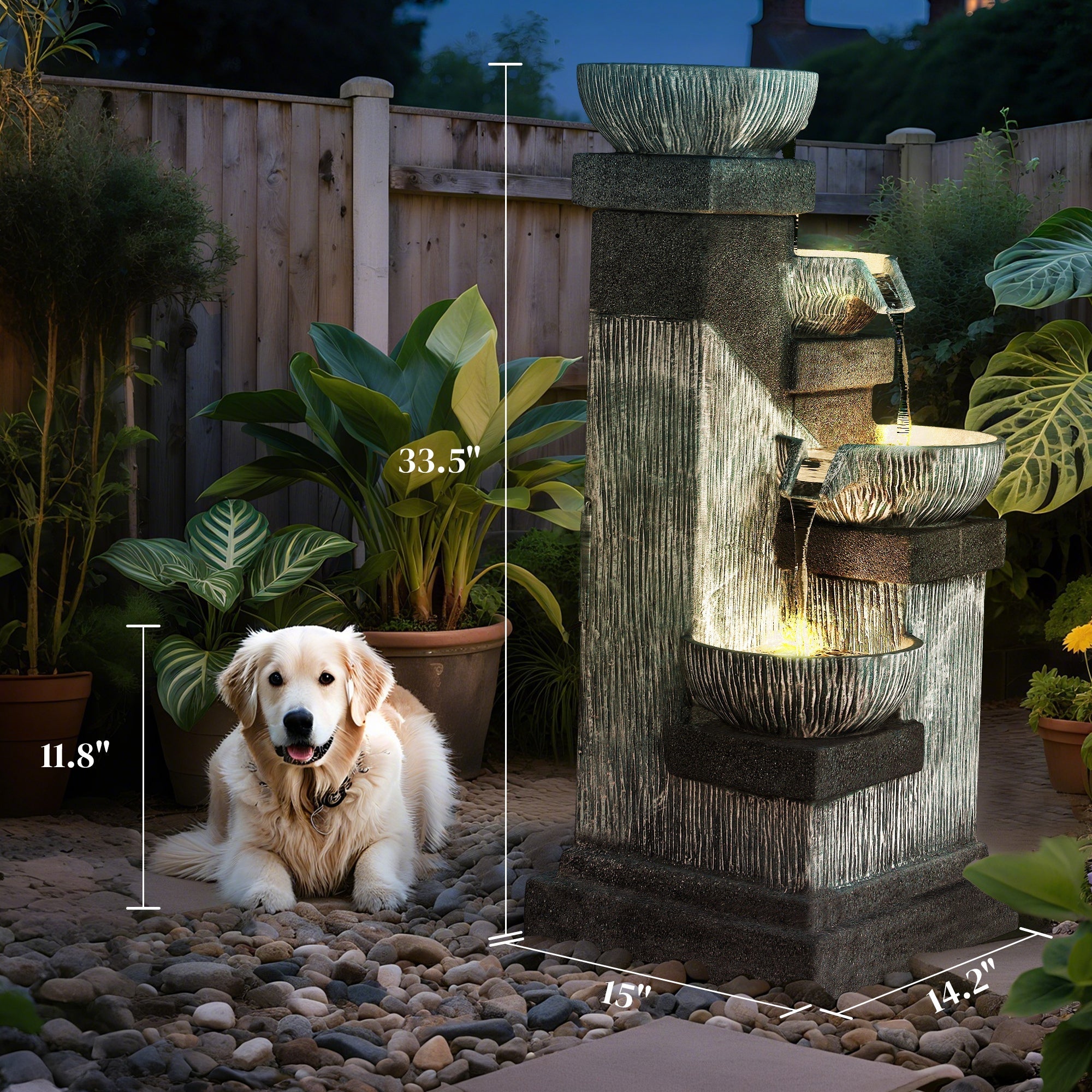 4 Tier Cascading Bowl Garden Fountain
