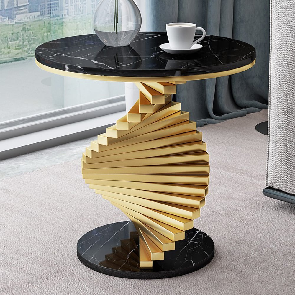 20" Round Faux Marble Gold Side Table with Metal Frame
