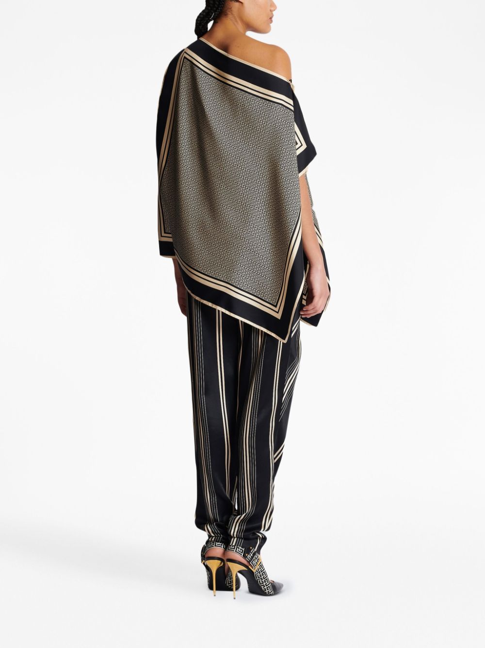Asymmetric Monogram Silk Top