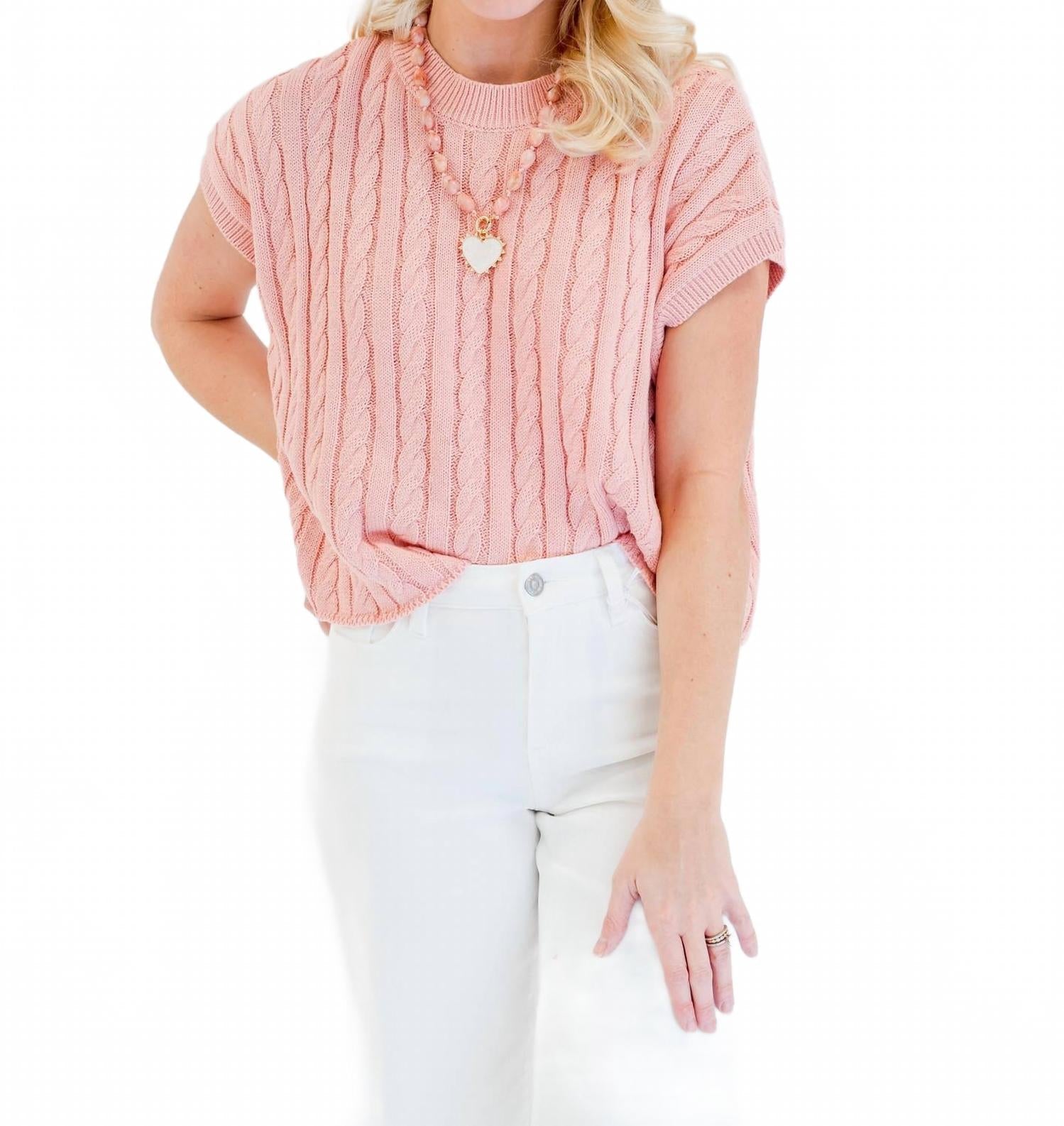 Aliana Short Sleeve Sweater Top In Salmon