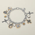 Antique Metal Cross Teardrop Heart Stone Charm Station Bracelet