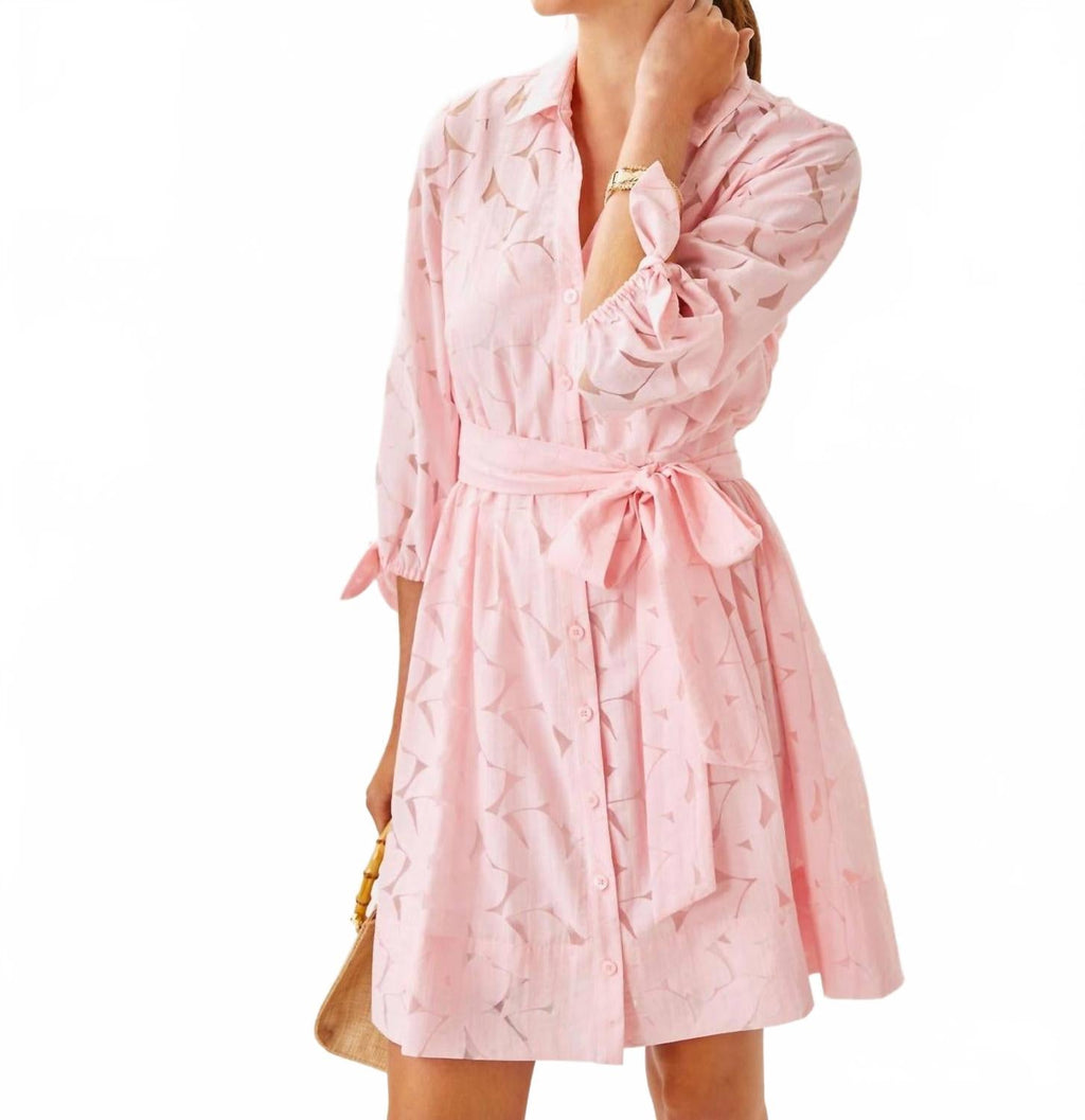 Amrita 3/4 Sleeve Shirt Dress In Pink Muse