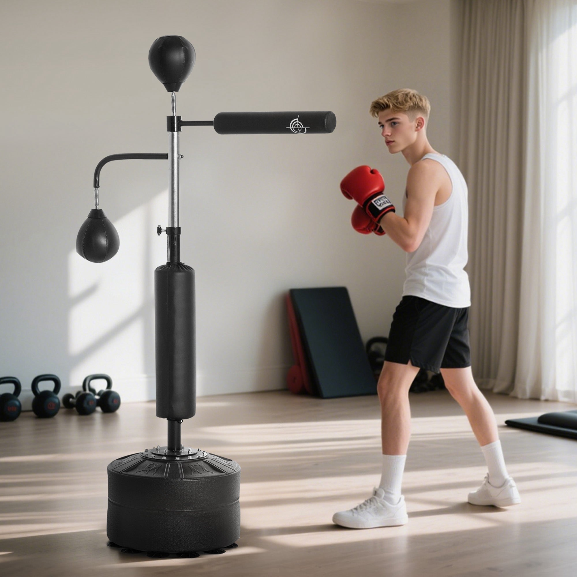 4-in-1 Boxing Bag Stand with Speedballs, Rotating Bar, and PU Bag