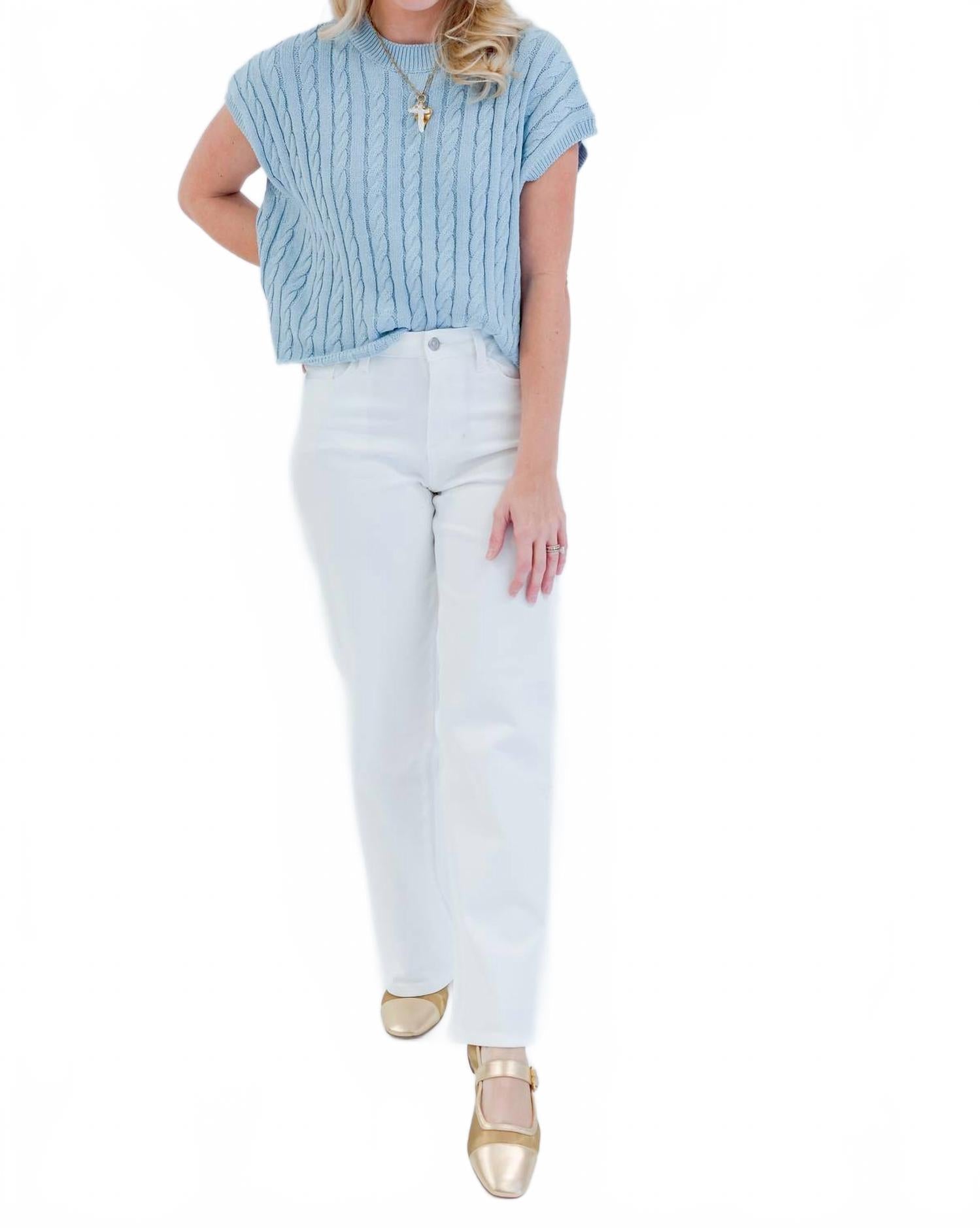 Aliana Sweater Short Sleeve Top In Chambray Blue