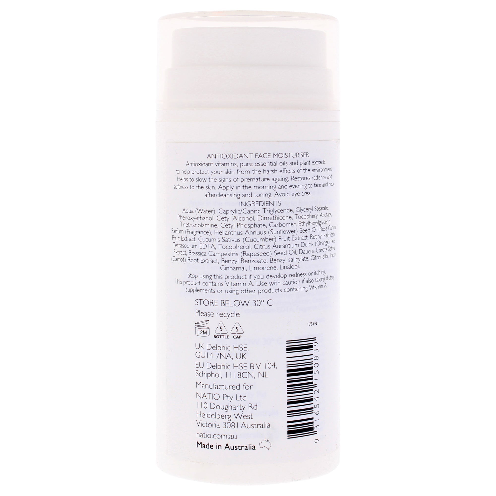 Antioxidant Face Moisturiser by Natio for Women - 3.3 oz Moisturizer