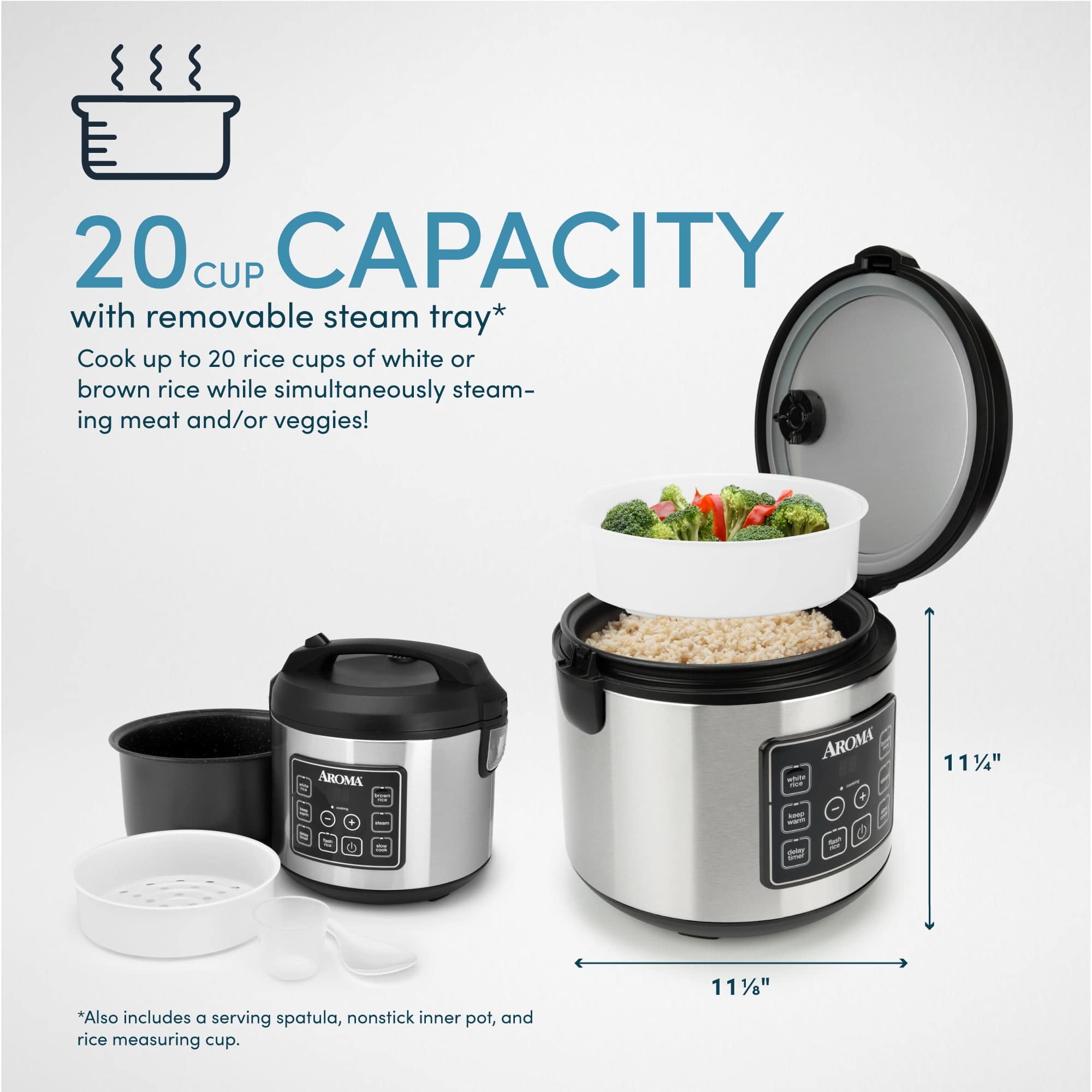 Aroma 160oz Digital Rice & Grain Cooker, Multi-Cooker, 8X Bonded Granite Coating, Silver Refurbished