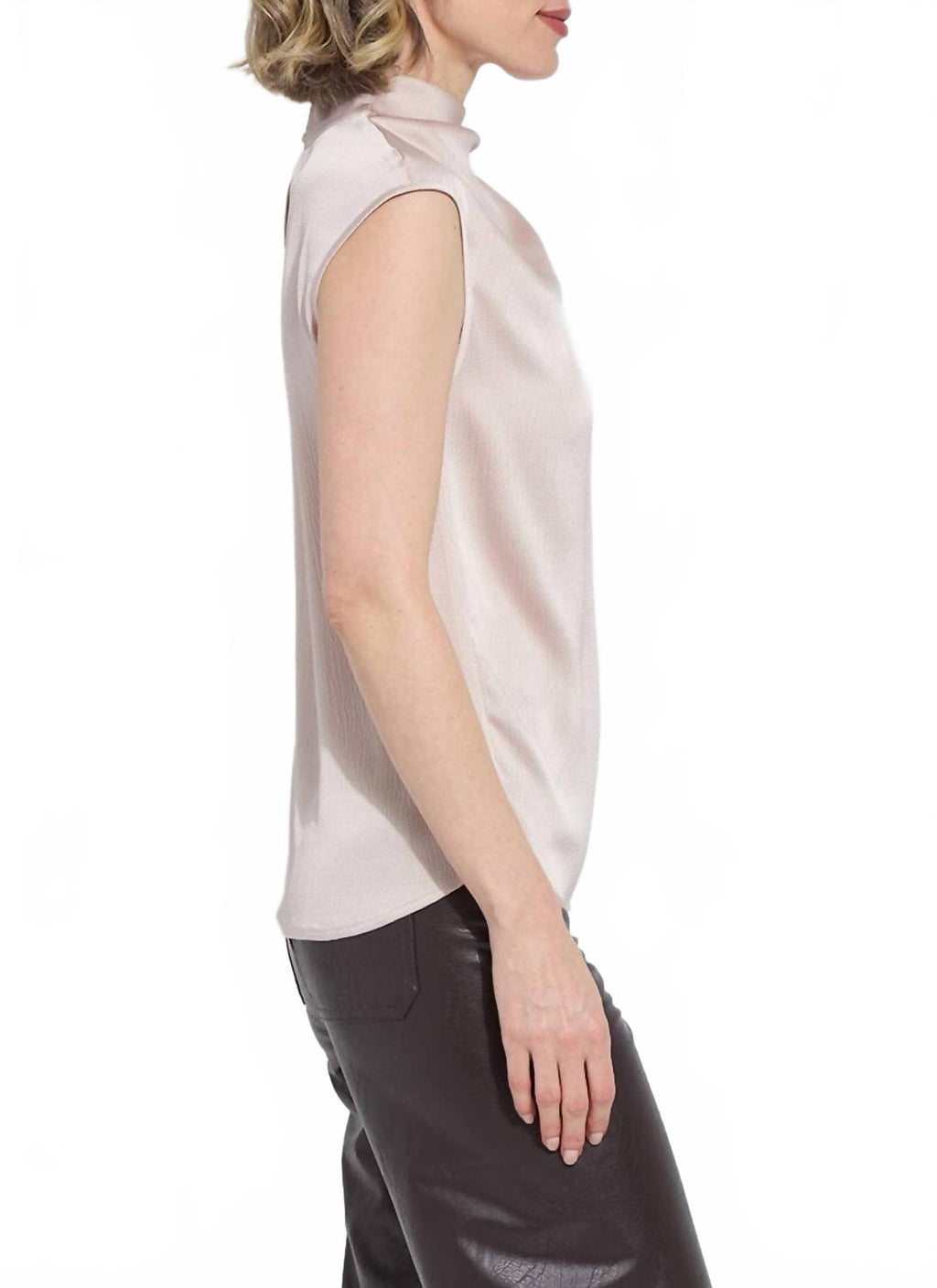 Aisha High Neck Draped Blouse In Rose Petal