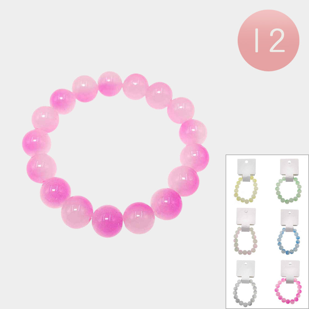 12PCS - Marbled Ball Beaded Stretch Bracelets