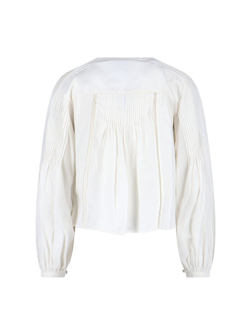 "Cubraly" White Cotton Shirt, Round Neck