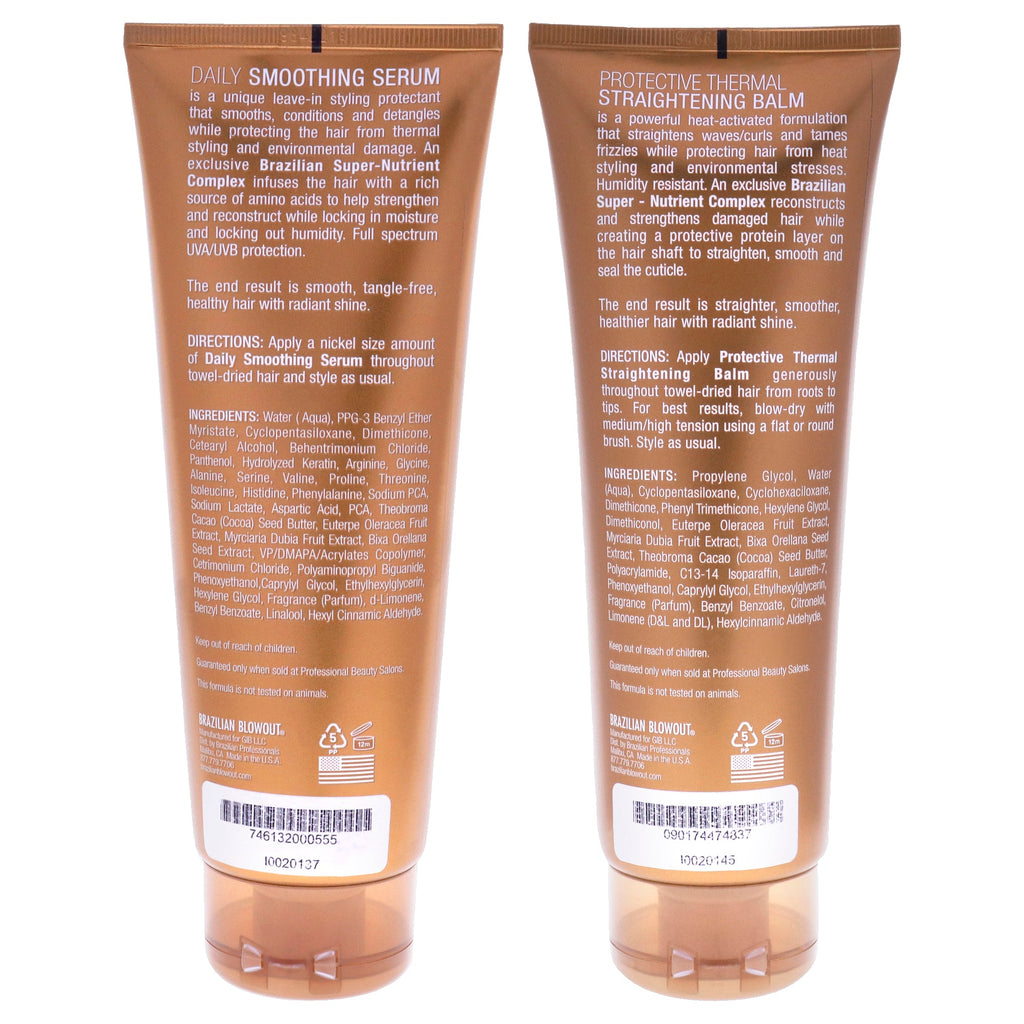 Acai Daily Smoothing Serum and Protective Thermal Straightening Balm Kit by Brazilian Blowout for Unisex - 2 Pc Kit 8oz Balm, 8oz Serum