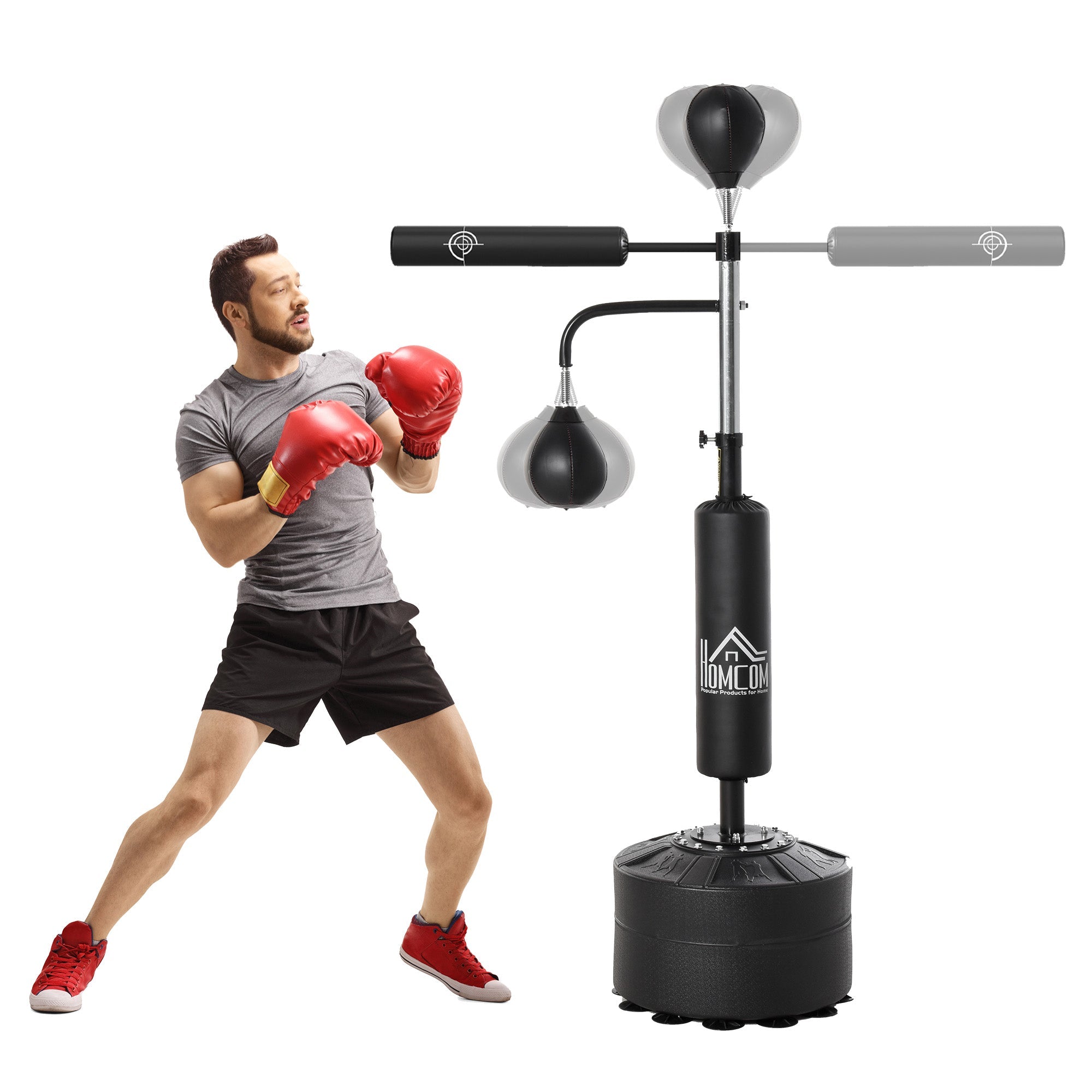 4-in-1 Boxing Bag Stand with Speedballs, Rotating Bar, and PU Bag