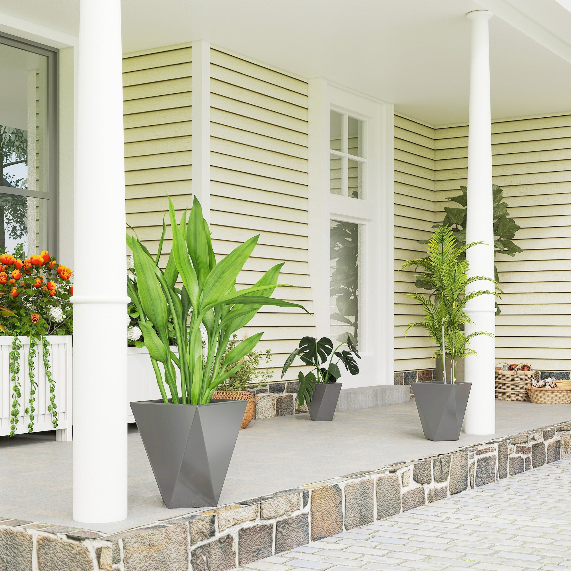 3-Pack Stackable MgO Planters with Drainage